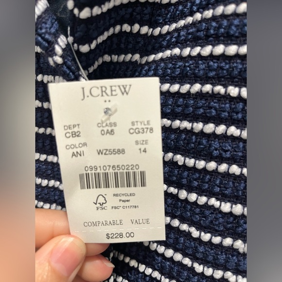 NWT J Crew Tweed Lady Jacket Antique Navy Ivory Stripe $228 size 14 gold button - Picture 4 of 12